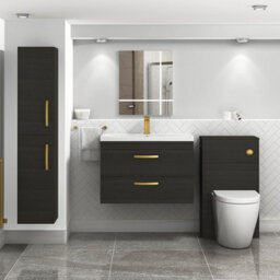 Royal Bathrooms Turin Hale Black 800mm Wall Hung Vanity Unit 2 Drawer With Mid-Edge Basin Sink & Brushed Brass Handles - thumbnail 2