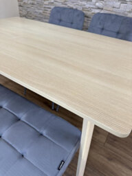 Doubs Dining Table Set With 2 Grey Velvet Chairs And Bench Oak Effect Table - thumbnail 4
