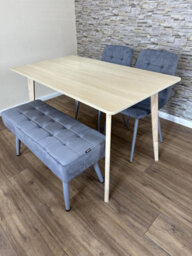 Doubs Dining Table Set With 2 Grey Velvet Chairs And Bench Oak Effect Table - thumbnail 2