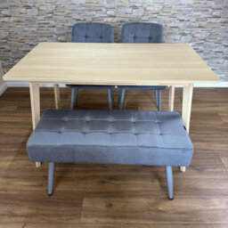Doubs Dining Table Set With 2 Grey Velvet Chairs And Bench Oak Effect Table - thumbnail 3