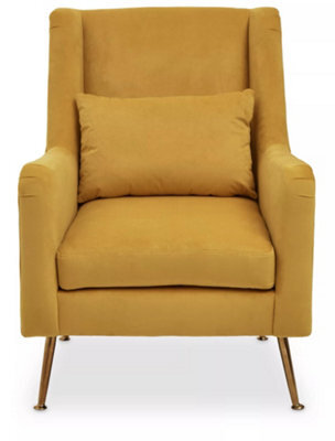 Orsina Yellow Velvet Armchair For Lounge, Angular Gold Leg Chair With Velvet Upholstery For Living Room, Home - image 1