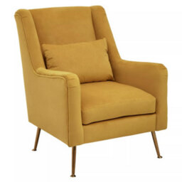 Orsina Yellow Velvet Armchair For Lounge, Angular Gold Leg Chair With Velvet Upholstery For Living Room, Home - thumbnail 2