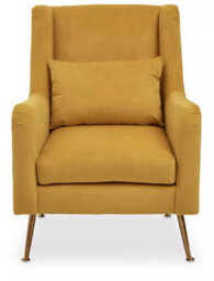 Orsina Yellow Velvet Armchair For Lounge, Angular Gold Leg Chair With Velvet Upholstery For Living Room, Home