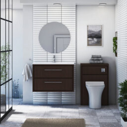 Royal Bathrooms Livora 800mm Walnut Woodgrain Wall Hung Bathroom Vanity Unit 2 Drawer Storage Cabinet With Ceramic Basin - thumbnail 3