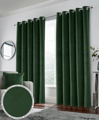 Luxury Enhanced Living Green Velvet, Supersoft, 100% Blackout, Thermal Pair Of Curtains With Eyelet Top - 90 X 72 Inch (229X183Cm) - image 1