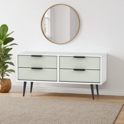 Ready Assembled Matt Grey & White No Effect 4 Drawer Wide Chest (H)570mm (W)1145mm (D)395mm - image 1