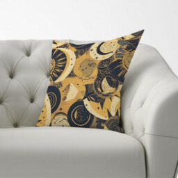 Warren Reed Designer Blue Gold Moon And Sun Cushions 60Cm X 60Cm - thumbnail 2