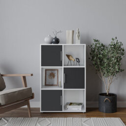 Urbn-Living Urbnliving 91Cm Height 6 Cube Bookcase White Wood Black Door Metal Handle Display Storage Shelf