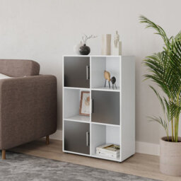 Urbn-Living Urbnliving 91Cm Height 6 Cube Bookcase White Wood Black Door Metal Handle Display Storage Shelf - thumbnail 2