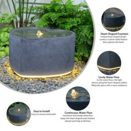 Bumilgar Elegant Love Shape Water Fountain With Led Lights For Garden And Outdoor Decor 28Cm Grey - thumbnail 3