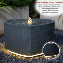 Bumilgar Elegant Love Shape Water Fountain With Led Lights For Garden And Outdoor Decor 28Cm Grey - thumbnail 5