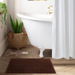 Ameha Brown Chenille Mat 40X60Cm, Extra Soft, Non-Slip, Absorbent Bath Rug & Doormat