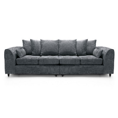 Furnishings For Less UK Monaco Chenille Fabric Long 4 Seater Sofa Grey - image 1