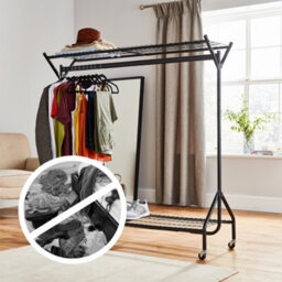 House Of Home Heavy Duty Metal Clothes Rail On Wheels With 2 Shelves, Shoe Rack Storage & Organiser Black, 5Ft X 5Ft - thumbnail 8