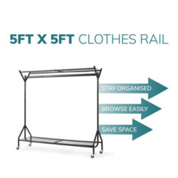 House Of Home Heavy Duty Metal Clothes Rail On Wheels With 2 Shelves, Shoe Rack Storage & Organiser Black, 5Ft X 5Ft - thumbnail 7