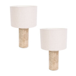 Valuelights Chloe Pair Of - Natural Marble Effect Bedside Table Lamp With Neutral Linen Shade - thumbnail 2