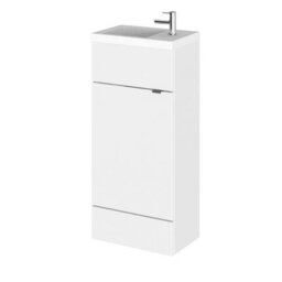 Hudson Reed Fusion Floor Standing 1 Door Vanity Unit & Polymarble Basin Compact, Vanity Unit With Basin, Gloss White, 400mm - thumbnail 4