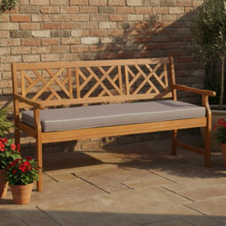 Alfresia 3 Seater Wooden Garden Bench With Luxury Grey Garden Cushion - thumbnail 1