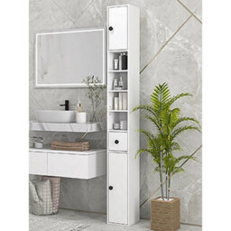 Tall Bathroom Cabinet Narrow Storage Unit Shelving Drawer Cupboard - thumbnail 3