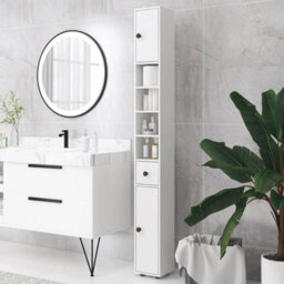 Tall Bathroom Cabinet Narrow Storage Unit Shelving Drawer Cupboard - thumbnail 6