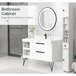 Tall Bathroom Cabinet Narrow Storage Unit Shelving Drawer Cupboard - thumbnail 4
