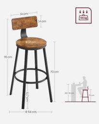 Songmics Tall Bar Seats, Set Of 4 Stools With Backrest, Counter Chairs, Steel Frame, High Seat, Industrial, Rustic Brown And Black - thumbnail 2