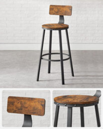 Songmics Tall Bar Seats, Set Of 4 Stools With Backrest, Counter Chairs, Steel Frame, High Seat, Industrial, Rustic Brown And Black - thumbnail 6