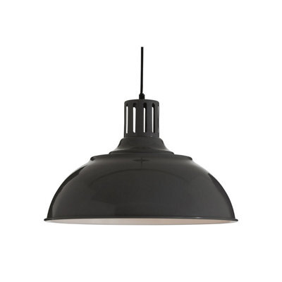 Orsina Ridged Bowl Grey Pendant Light, Curved Hanging Lamp With Retro Vent Holder, Modern Ceiling Pendant Light - image 1