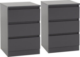 Seconique Malvern Pair Of Bedsides 3 Drawer Grey Finish Recessed Handles Metal Runners - thumbnail 1