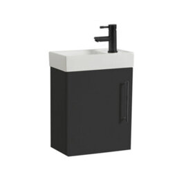 Homestylestore 400mm Black Grey Wall Hung Bathroom Vanity Unit And Black T Bar Handle - thumbnail 1