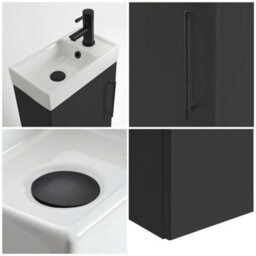 Homestylestore 400mm Black Grey Wall Hung Bathroom Vanity Unit And Black T Bar Handle - thumbnail 2