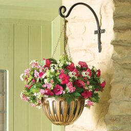 Gainsborough Hanging Basket With Mixed Petunias, Year-Round Colour Artificial Flowers, Weather-Resistant Bronze-Look Planter