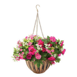 Gainsborough Hanging Basket With Mixed Petunias, Year-Round Colour Artificial Flowers, Weather-Resistant Bronze-Look Planter - thumbnail 2