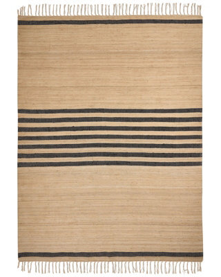 Beliani Beige Striped Jute And Cotton Rug 160 X 230 Cm - Handwoven Braided Flat-Woven Area Rug - image 1