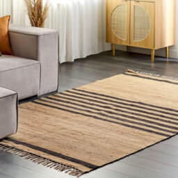 Beliani Beige Striped Jute And Cotton Rug 160 X 230 Cm - Handwoven Braided Flat-Woven Area Rug - thumbnail 2