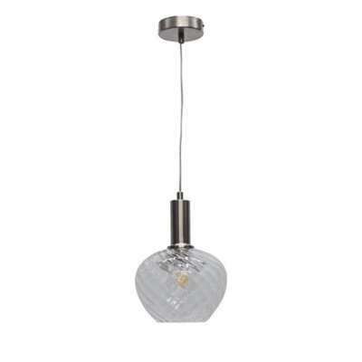 First Choice Lighting Bradson - Clear Swirl Glass Satin Nickel Deco Pendant Fitting - image 1