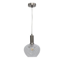 First Choice Lighting Bradson - Clear Swirl Glass Satin Nickel Deco Pendant Fitting - thumbnail 1