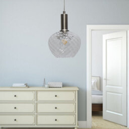 First Choice Lighting Bradson - Clear Swirl Glass Satin Nickel Deco Pendant Fitting - thumbnail 4