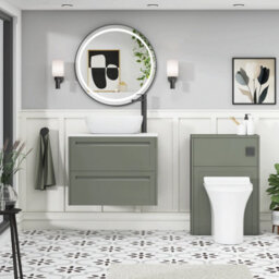 Royal Bathrooms Royal Bathroom Elmore 700mm Matt Green Wall Mounted Bathroom Vanity Unit 2 Drawer Plain White Worktop With Elva Basin - thumbnail 5
