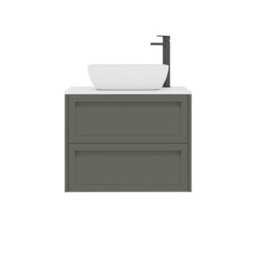 Royal Bathrooms Royal Bathroom Elmore 700mm Matt Green Wall Mounted Bathroom Vanity Unit 2 Drawer Plain White Worktop With Elva Basin - thumbnail 7