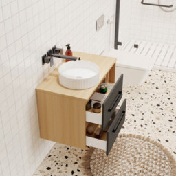 Probaty Bathrooms 790X460mm Vanity Unit Anthracite And Wood Color Mdf,2 Drawers 4 Storage With White Ceramic Basin(Wavy Patterns) - thumbnail 4