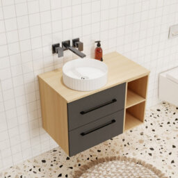 Probaty Bathrooms 790X460mm Vanity Unit Anthracite And Wood Color Mdf,2 Drawers 4 Storage With White Ceramic Basin(Wavy Patterns) - thumbnail 2