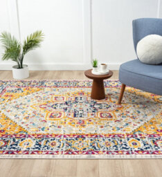 San Marino Modern Living Room Area Rug - Low Pile Floral Design Muti Coloured 60Cm X 220Cm - thumbnail 3