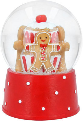 Gisela Graham Gingerbread And Cupcake Musical Christmas Snow Globe, 13 X 9.3 Cm, Red Base