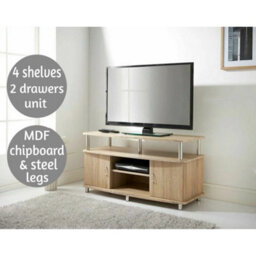 Tv Unit Cabinet With Storage Shelves & Cupboard Entertainment Living Room Decor - thumbnail 2