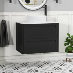 Royal Bathrooms Royal Bathroom Elmore 700mm Matt Nocturne Black Wall Mounted Countertop Bathroom Vanity Unit 2 Drawer With Round Basin - thumbnail 1