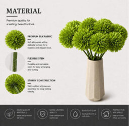 Amorly 14Pcs Artificial Pure Green Ball Chrysanthemum Flowers Artificial Mums Flowers For Home Table Centerpiece Decor Silk Flowers - thumbnail 3