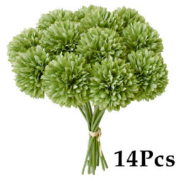 Amorly 14Pcs Artificial Pure Green Ball Chrysanthemum Flowers Artificial Mums Flowers For Home Table Centerpiece Decor Silk Flowers - thumbnail 1