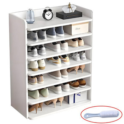 7 Tier White Wooden Hallway Shoe Rack Open Shelves Shoe Cabinet Storage Unit - image 1