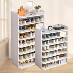 7 Tier White Wooden Hallway Shoe Rack Open Shelves Shoe Cabinet Storage Unit - thumbnail 4